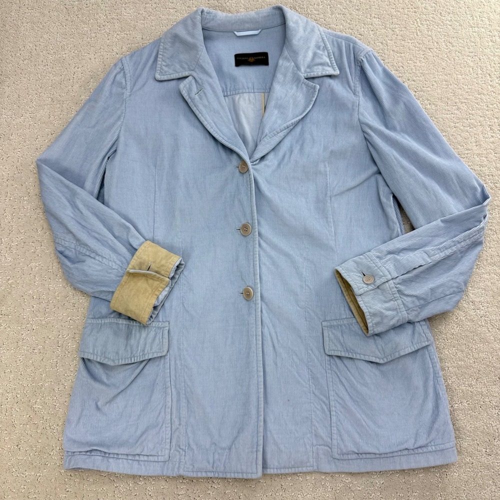 Luciano Barbera Men's 46 S Corduroy Sport Coat Blazer Blue Cotton Cashmere Italy
